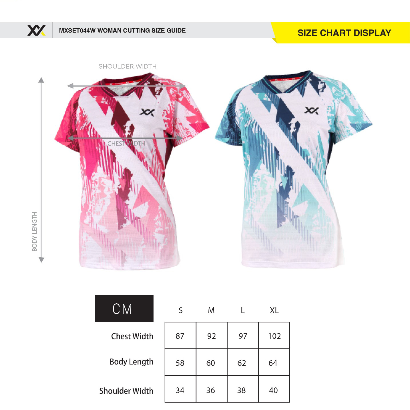 MAXX Shirt MXSET044W size chart